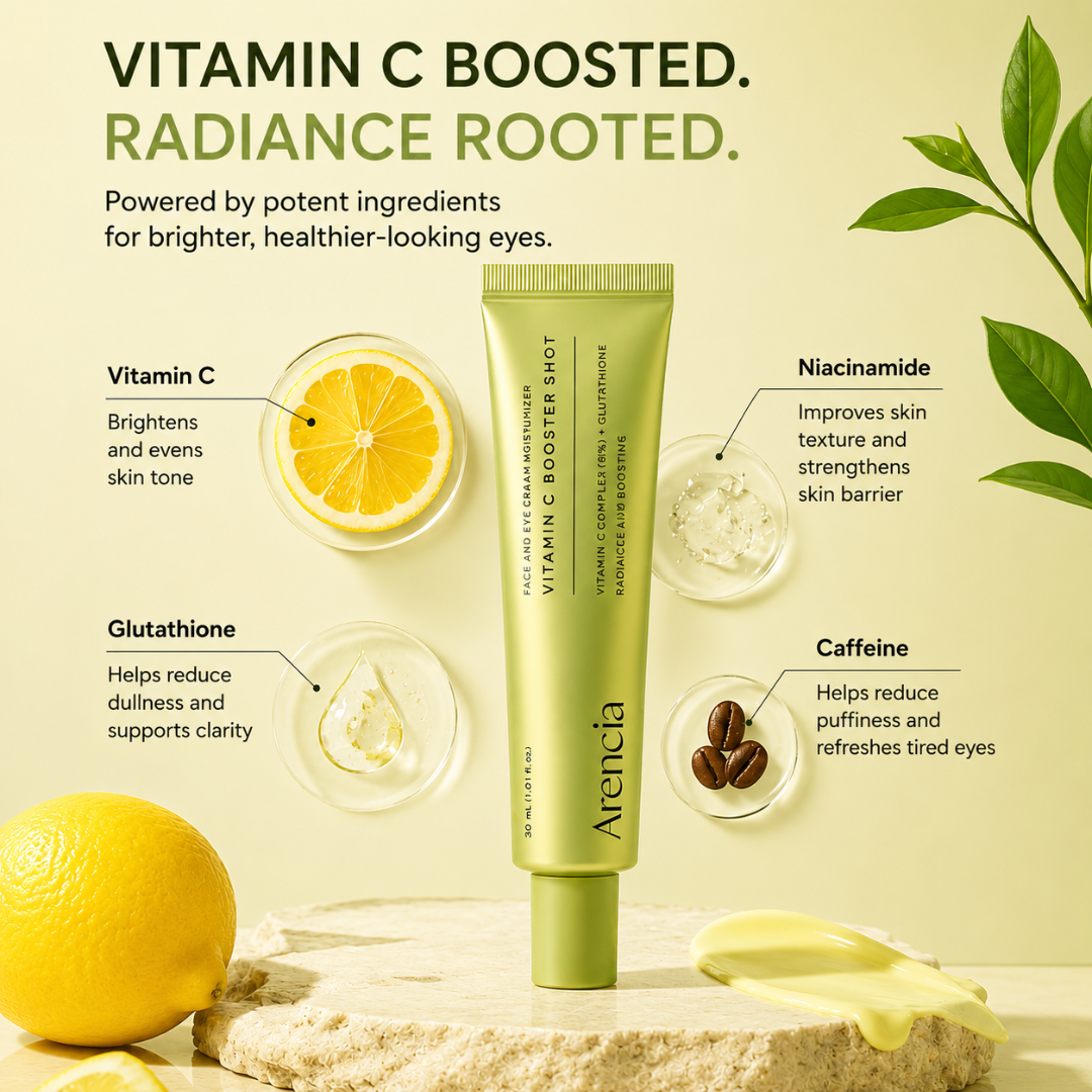 Arencia Vitamin C Booster Shot – 5-in-1 Skin Transformation – Fades Dark Spots, Boosts Radiance, Deep Hydration – For All Skin Types
