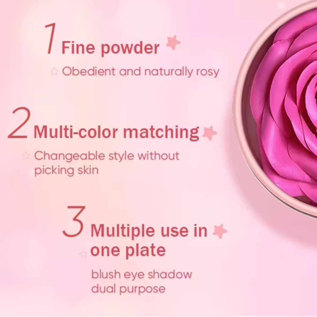 3D Rose Blush & Highlighter with Free Blending brush | Multi-purpose Blush + Eyeshadow + highlighter