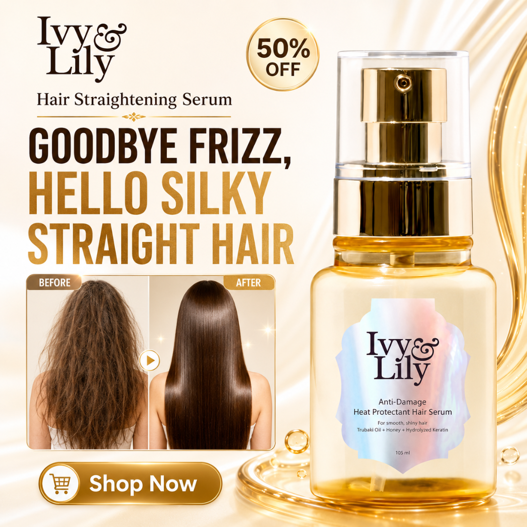 Ivy & Lily Hair Straightening Serum – Goodbye Frizz, Hello Silky Straight Hair – Anti-Damage Heat Protectant – With Tsubaki Oil, Honey & Hydrolyzed Keratin – Smooths, Detangles, Adds Shine – For Dry, Frizzy, Tangled Hai