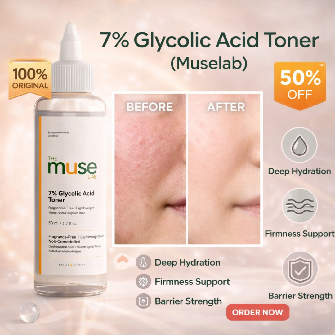 Muse Labs 7% Glycolic Acid Toner | Gentle AHA Exfoliant with Niacinamide & Aloe Vera | Smooth, Bright & Clear Skin
