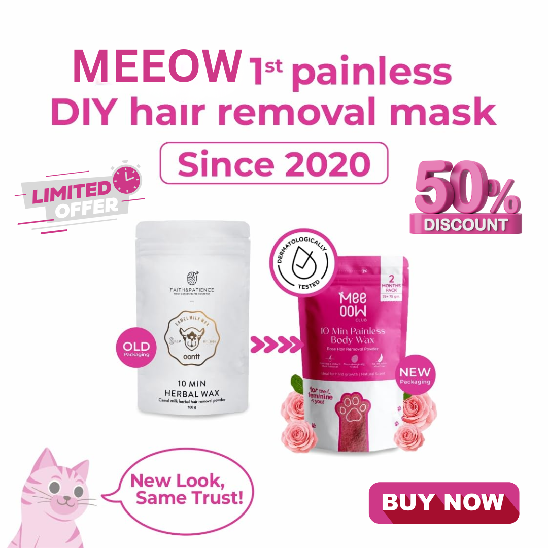 MEEOW 10-Min Painless DIY Hair Removal Mask | 4-in-1 Camel Milk & Rose Herbal Powder | Removes Hair, Reduces Tan, Exfoliates & Nourishes