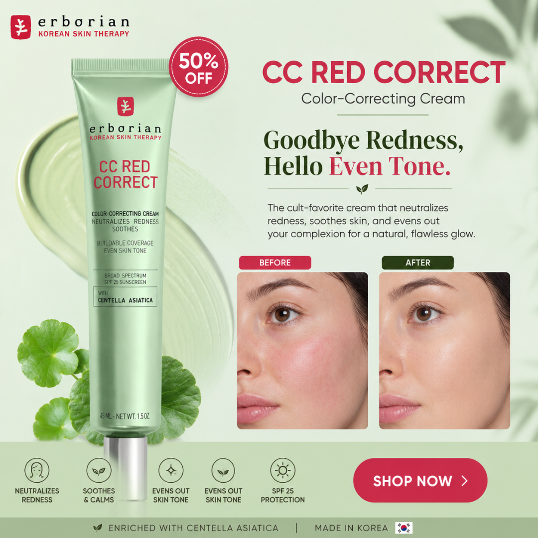Erborian CC Red Correct Color-Correcting Cream – Goodbye Redness, Hello Even Tone – Neutralizes Redness, Soothes Skin, Buildable Coverage