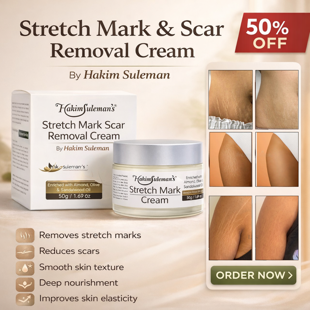 Hakim Suleman's Stretch Mark & Scar Removal Cream | Enriched with Almond, Olive & Sandalwood Oil | Reduces Stretch Marks, Scars & Improves Skin Elasticity