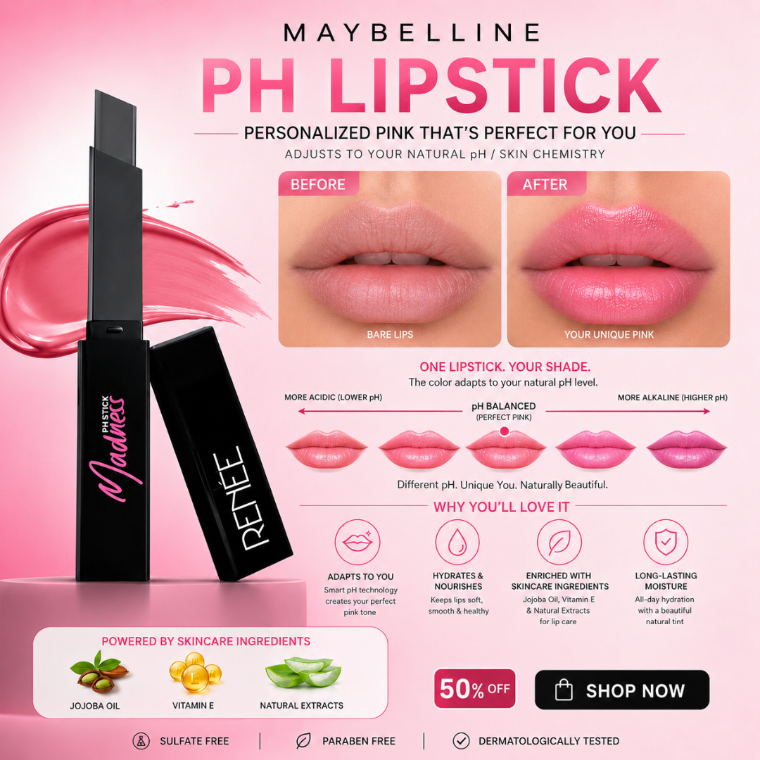 Renee pH Lipstick – Personalized Pink That's Perfect for You – Adapts to Your Natural pH/Skin Chemistry – Creates Your Unique Perfect Pink – Hydrates & Nourishes