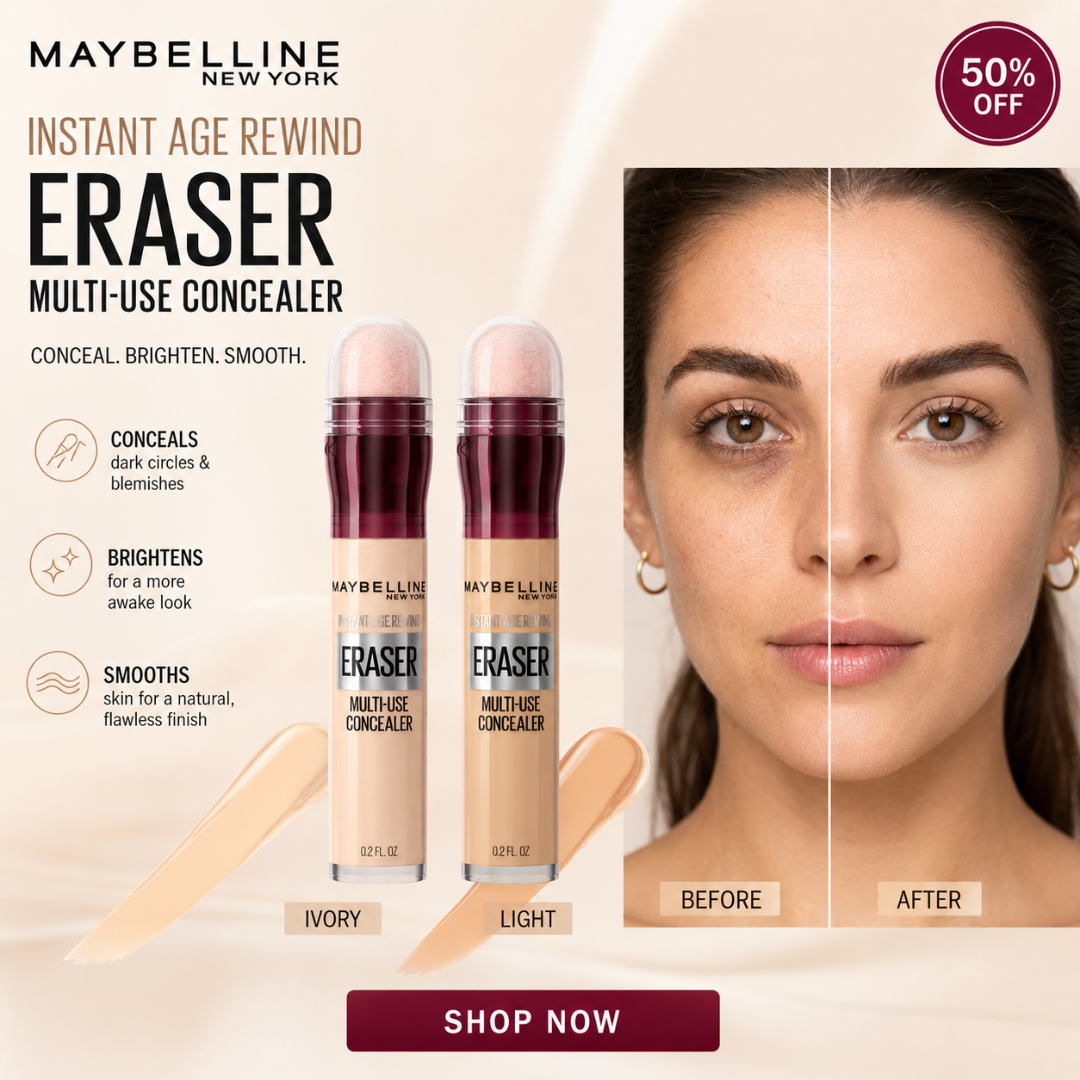 Maybelline Instant Age Rewind Eraser Multi-Use Concealer – 50% OFF – Conceal, Brighten & Smooth – One Concealer, Multiple Solutions – Conceals Dark Circles, Blemishes, Pigmentation & Redness – Lightweight, All-Day Wear