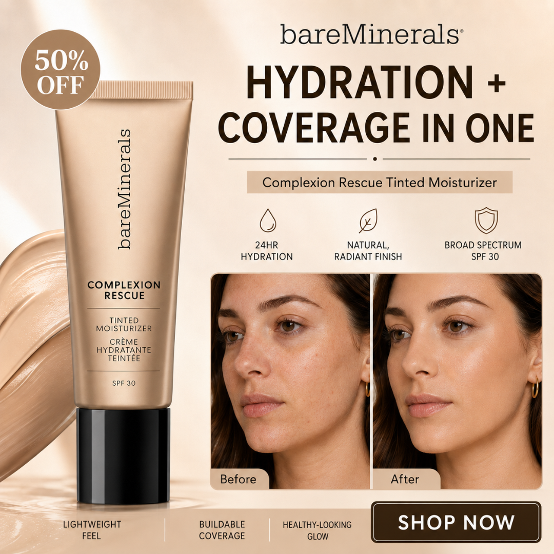 bareMinerals Complexion Rescue Tinted Moisturizer -  Hydration + Coverage in One – 24HR Hydration, SPF 30, Radiant Finish – Natural, Buildable Coverage – Lightweight, Healthy Glow – For Dry, Dull, Uneven Skin – Tinted Moisturizer with SPF 30