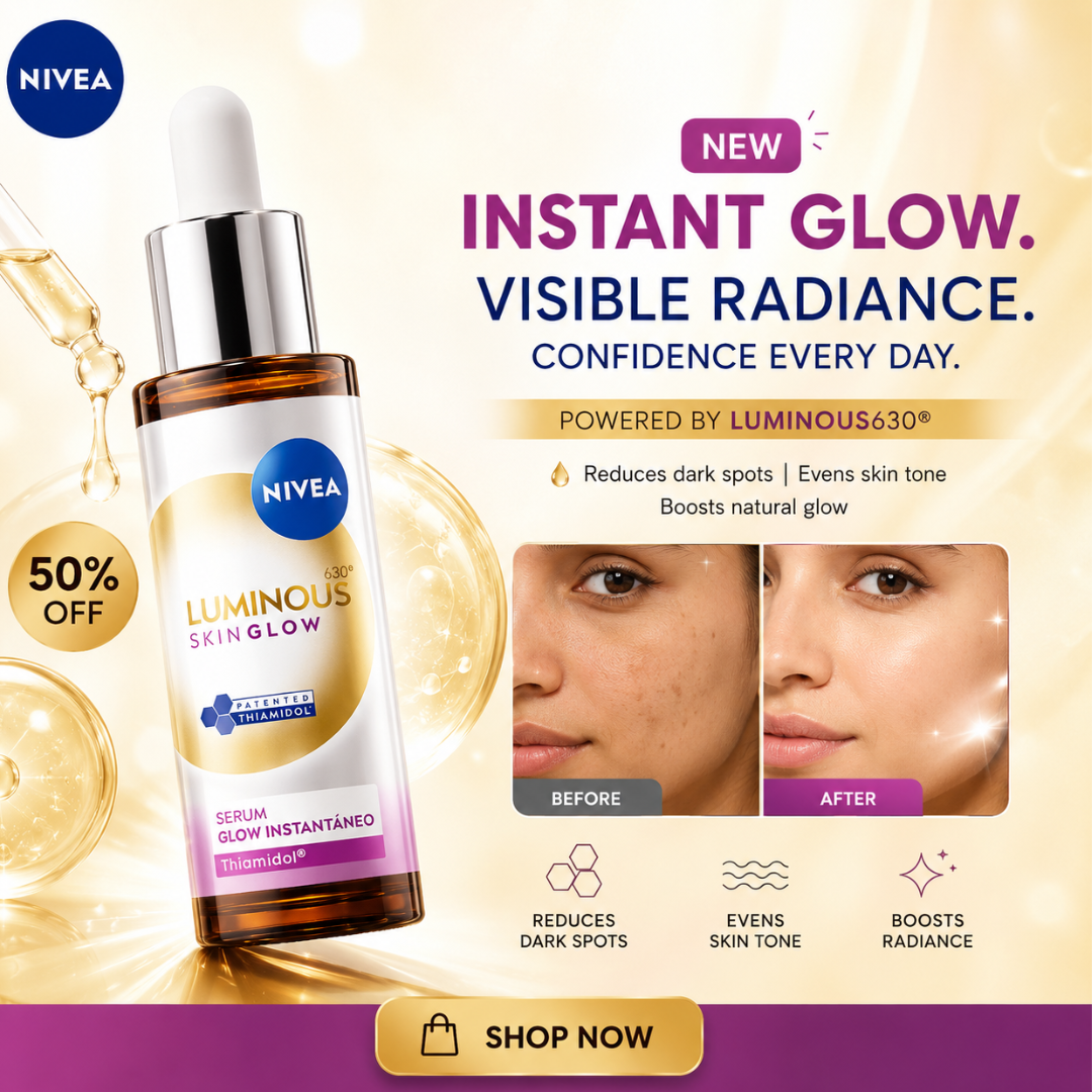 NIVEA Luminous630 Skin Glow Instant Glow Serum – Reduces Dark Spots, Evens Skin Tone, Boosts Radiance – Instant Glow in 1 Use – Lightweight, Fast-Absorbing