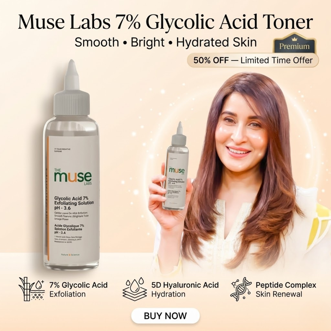 Muse Labs 7% Glycolic Acid Toner | Exfoliating Solution with 5D Hyaluronic Acid & Peptides | Smooth, Bright & Hydrated Skin