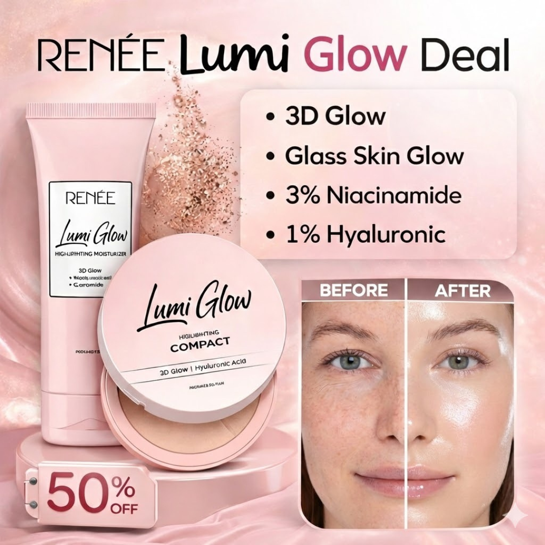 Renee lumi Glow Duo | Glowing moisturizer + Glowing Compact powder | long lasting & waterproof Dewy finish makeup base