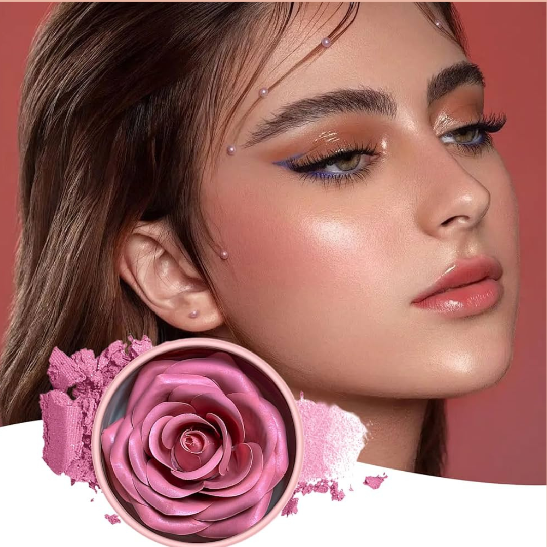 3D Rose Blush & Highlighter with Free Blending brush | Multi-purpose Blush + Eyeshadow + highlighter
