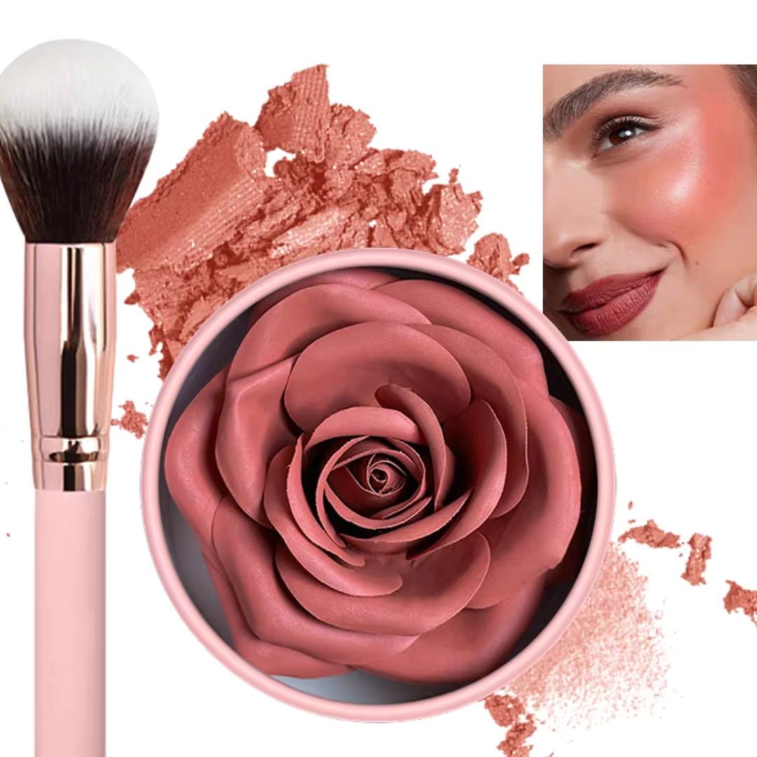 3D Rose Blush & Highlighter with Free Blending brush | Multi-purpose Blush + Eyeshadow + highlighter