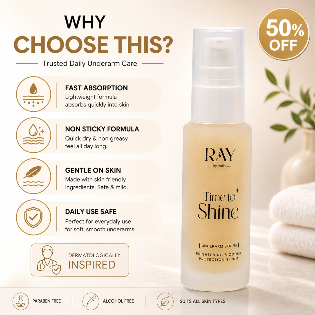 RAY BY RAFIA Time to Shine Underarm Serum – Brightening & Odour Protection – Brightens Dark Underarms, Smooths Texture, Removes Odor