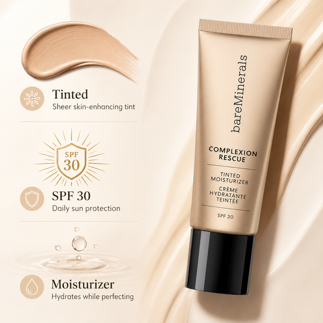 bareMinerals Complexion Rescue Tinted Moisturizer -  Hydration + Coverage in One – 24HR Hydration, SPF 30, Radiant Finish – Natural, Buildable Coverage – Lightweight, Healthy Glow – For Dry, Dull, Uneven Skin – Tinted Moisturizer with SPF 30