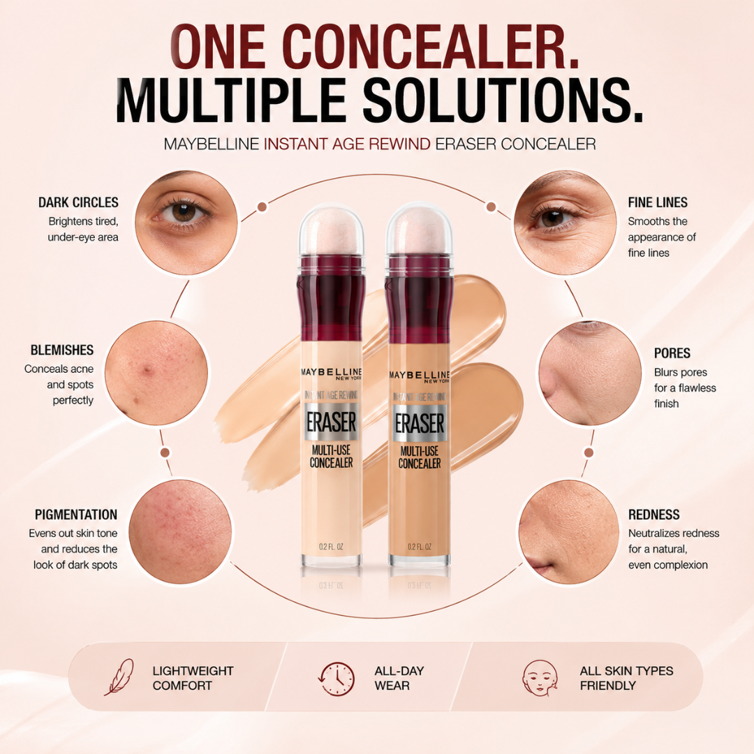 Maybelline Instant Age Rewind Eraser Multi-Use Concealer – 50% OFF – Conceal, Brighten & Smooth – One Concealer, Multiple Solutions – Conceals Dark Circles, Blemishes, Pigmentation & Redness – Lightweight, All-Day Wear