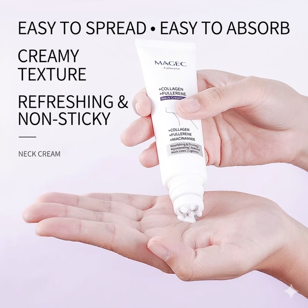 Magec Collagen Fullerene Neck Cream | Tightening & Anti-Wrinkle Formula with Collagen, Fullerene & Niacinamide | Reduces Neck Lines, Firms & Hydrates