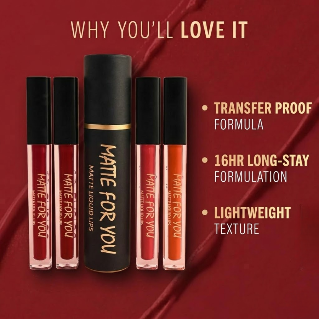 SL Basics Matte For You Liquid Matte Lipsticks | 16HR Wear, Transfer Proof & Vitamin E Enriched (Pack of 4)