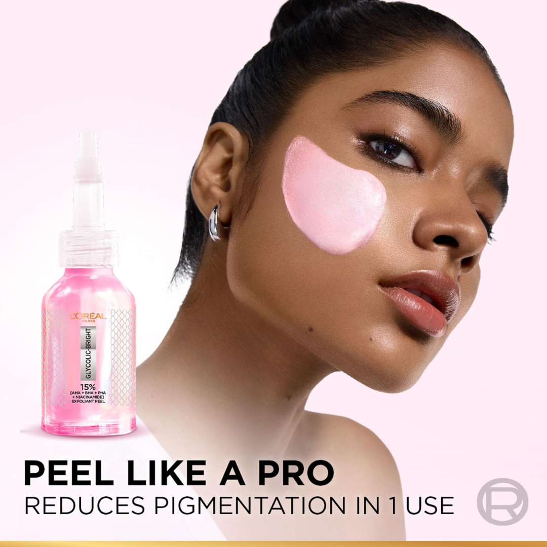 L'Oreal pink Exfoliating Peel | Facial Like Glow in Just 15 minutes | Anti dark spot, Pore minimizing, Brighten Skin tone