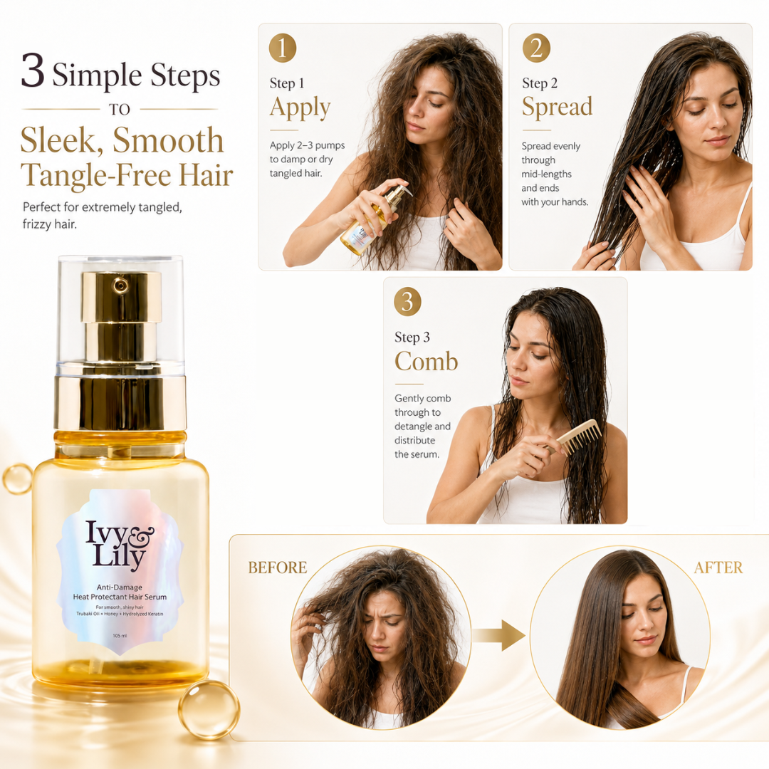 Ivy & Lily Hair Straightening Serum – Goodbye Frizz, Hello Silky Straight Hair – Anti-Damage Heat Protectant – With Tsubaki Oil, Honey & Hydrolyzed Keratin – Smooths, Detangles, Adds Shine – For Dry, Frizzy, Tangled Hai