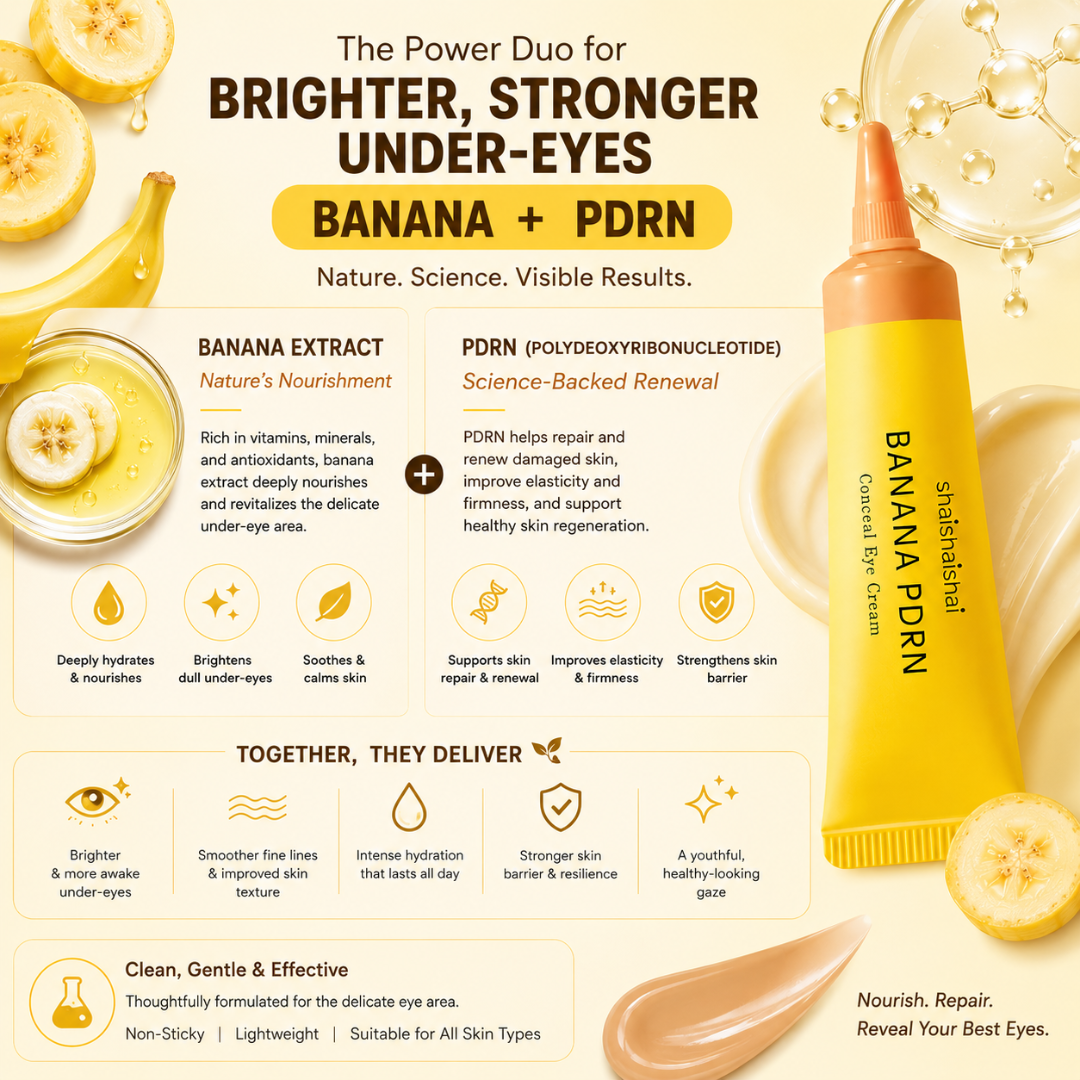 shaishaishai Banana PDRN Conceal Eye Cream – Brighter Eyes, Confidence That Shows – Awaken, Brighten & Conceal – With Banana Extract & PDRN – Reduces Dark Circles, Puffiness, Fine Lines & Dryness – Nourishes, Hydrates, Firms