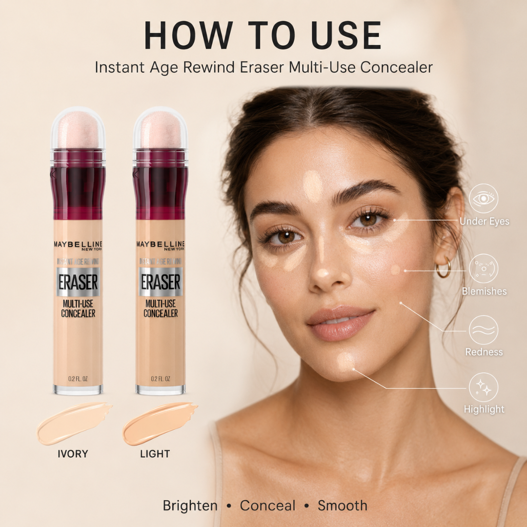 Maybelline Instant Age Rewind Eraser Multi-Use Concealer – 50% OFF – Conceal, Brighten & Smooth – One Concealer, Multiple Solutions – Conceals Dark Circles, Blemishes, Pigmentation & Redness – Lightweight, All-Day Wear