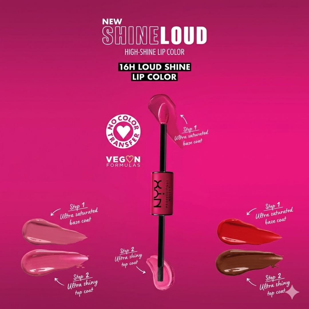NYX Professional 2-in-1 Matte + Gloss lipstick | 16H Loud Shine , Zero Transfer lip color | Pack of 3