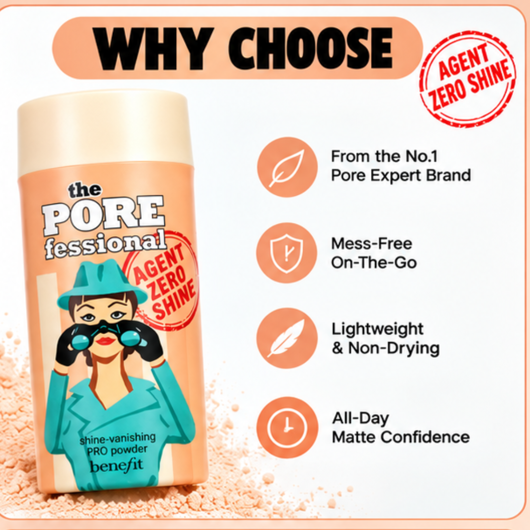Benefit Agent Zero Shine – Pore & Sweat Proof Touch Up Powder – Instant Shine Control, Pore Minimizing & Sweat Resistant – Lightweight, Mattifies Skin – On-the-Go, Mess-Free