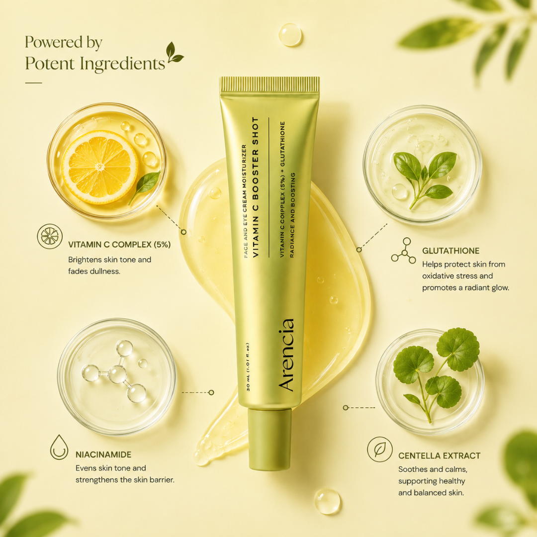 Arencia Vitamin C Booster Shot – 5-in-1 Skin Transformation – Fades Dark Spots, Boosts Radiance, Deep Hydration – For All Skin Types