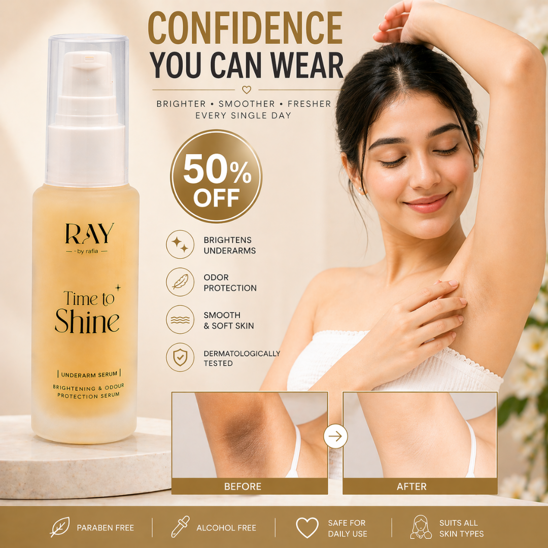 RAY BY RAFIA Time to Shine Underarm Serum – Brightening & Odour Protection – Brightens Dark Underarms, Smooths Texture, Removes Odor