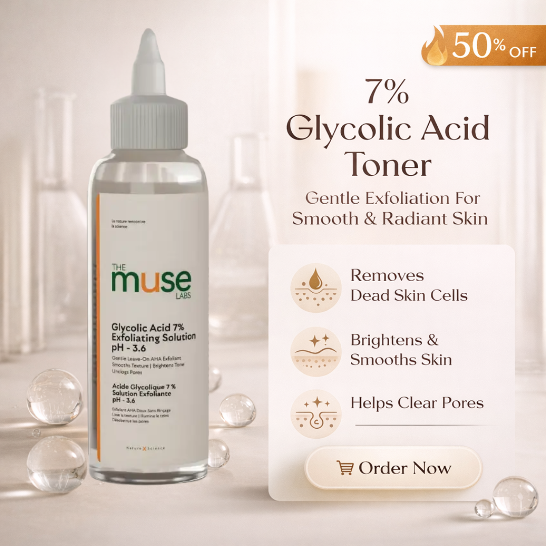 Muse Labs 7% Glycolic Acid Toner | Gentle AHA Exfoliant with Niacinamide & Aloe Vera | Smooth, Bright & Clear Skin