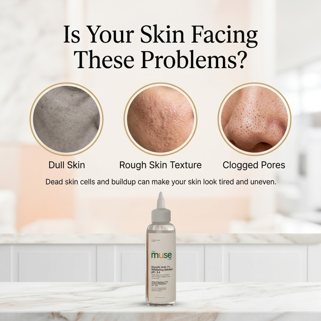 Muse Labs 7% Glycolic Acid Toner | Exfoliating Solution with 5D Hyaluronic Acid & Peptides | Smooth, Bright & Hydrated Skin
