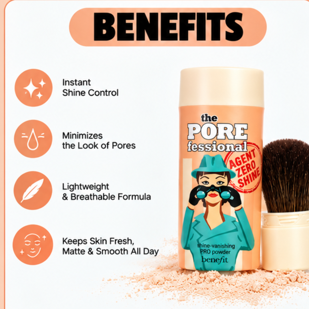 Benefit Agent Zero Shine – Pore & Sweat Proof Touch Up Powder – Instant Shine Control, Pore Minimizing & Sweat Resistant – Lightweight, Mattifies Skin – On-the-Go, Mess-Free