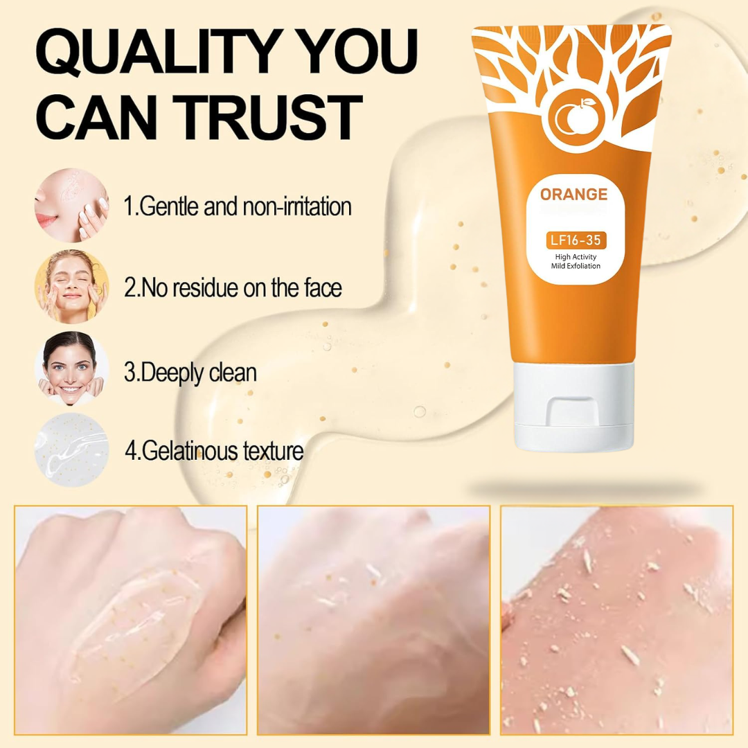 Orange Exfoliating Gel with Botanical Fibers & Jojoba Oil - Gentle Deep Cleansing for Face & Body