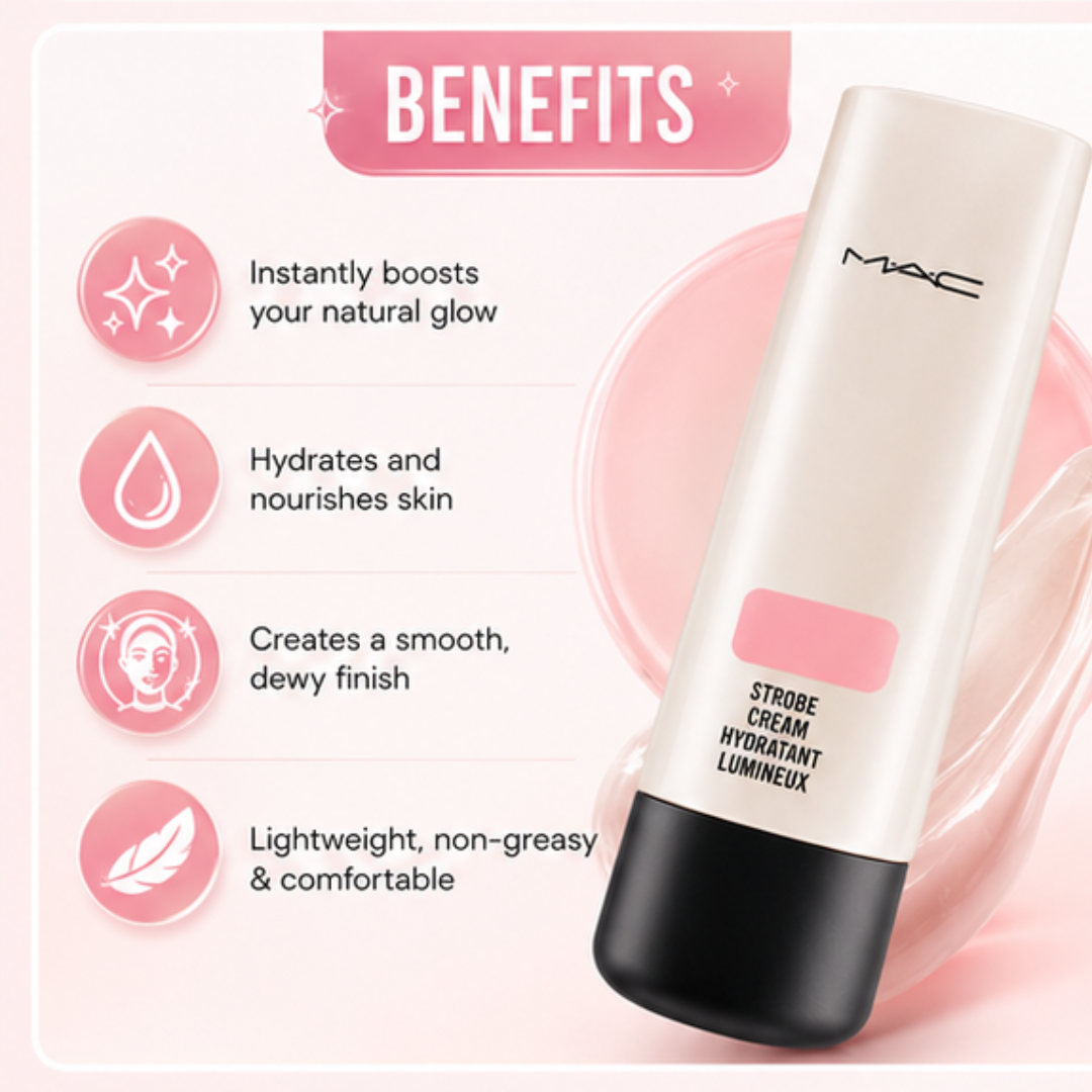 Strobe Cream – Hydratant Lumineux – Instant Glow, All-Day Radiance – Lightweight, Deep Moisture & Dewy Finish – Instantly Brightens, Hydrates & Smooths Skin – Perfect Makeup Base