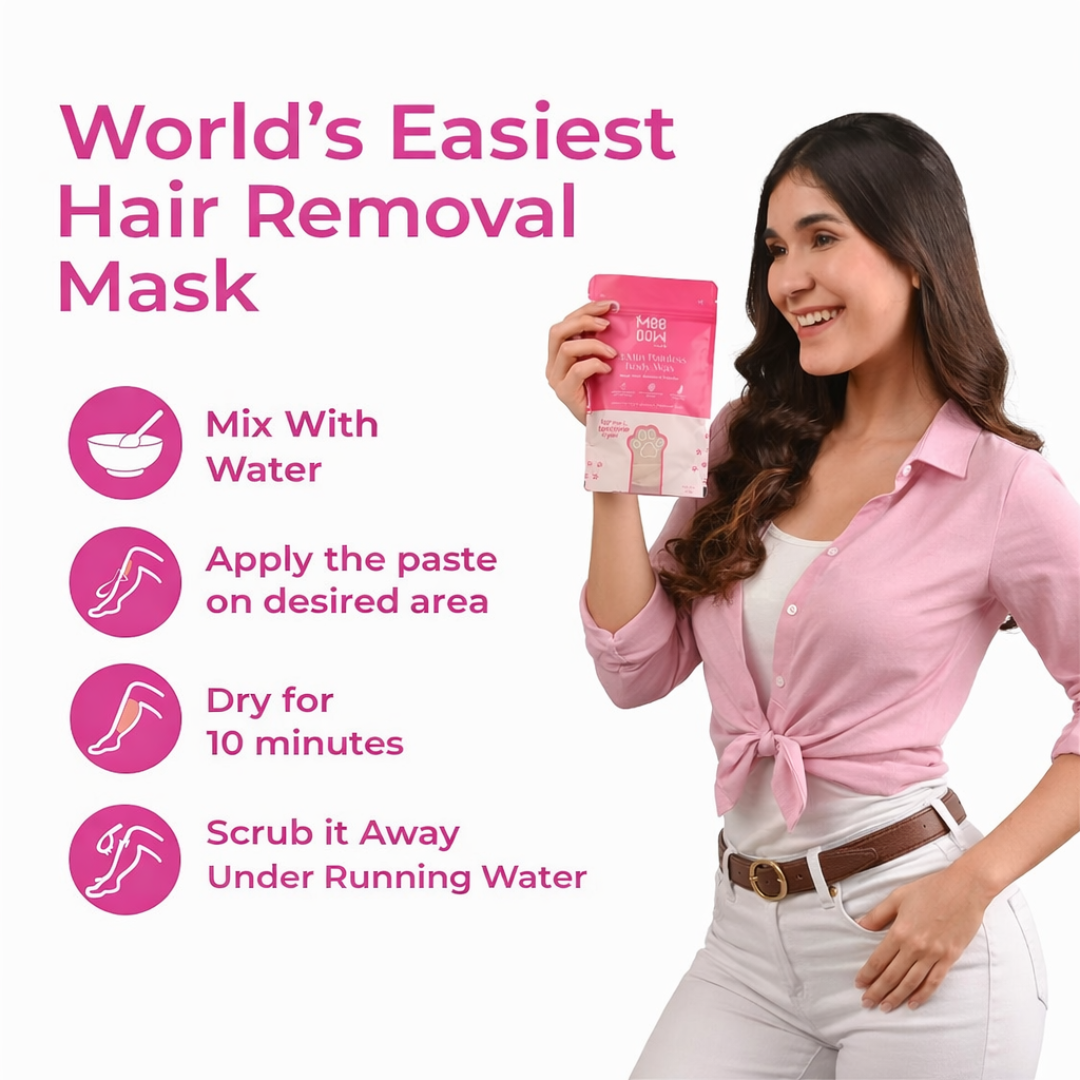 MEEOW 10-Min Painless DIY Hair Removal Mask | 4-in-1 Camel Milk & Rose Herbal Powder | Removes Hair, Reduces Tan, Exfoliates & Nourishes