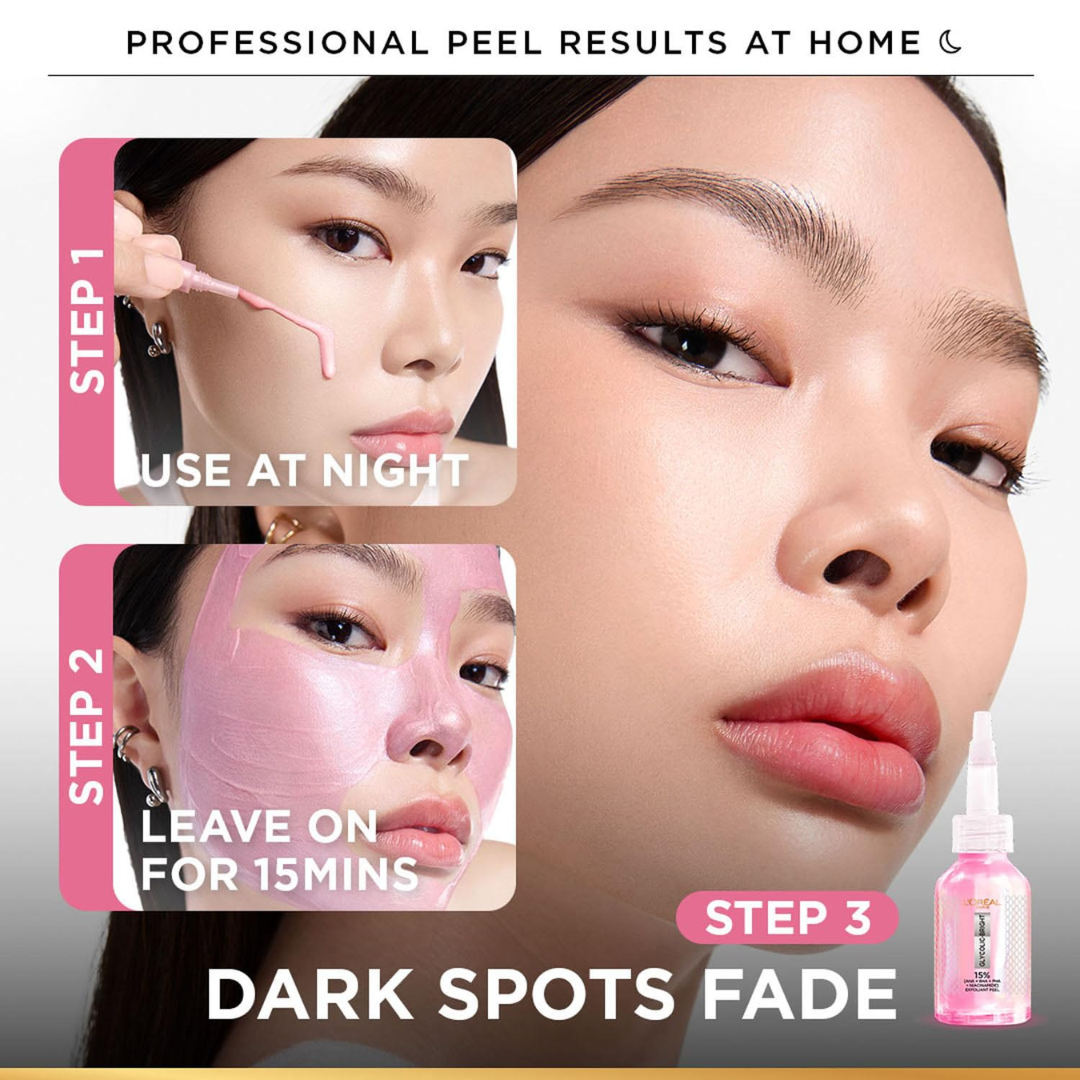 L'Oreal pink Exfoliating Peel | Facial Like Glow in Just 15 minutes | Anti dark spot, Pore minimizing, Brighten Skin tone