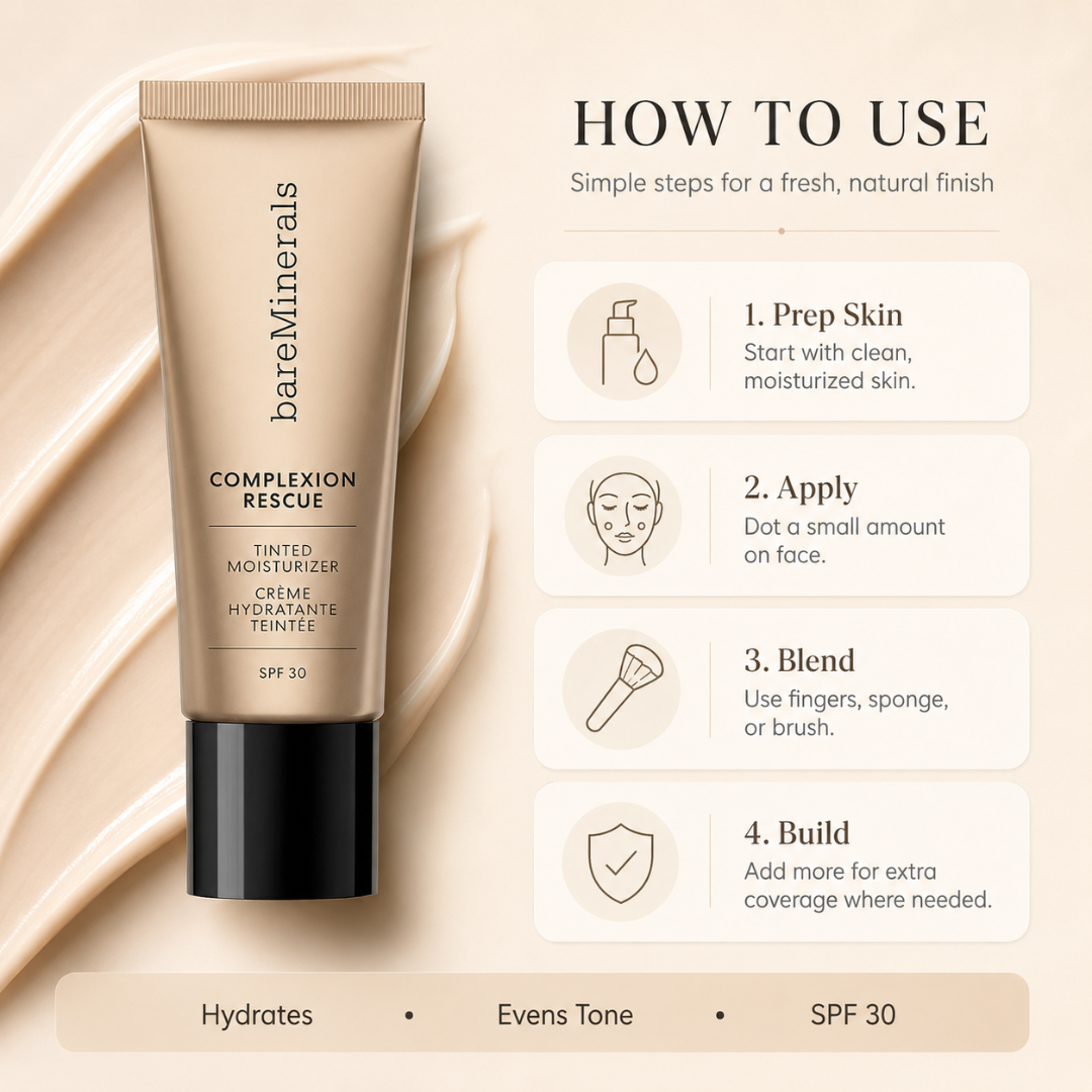 bareMinerals Complexion Rescue Tinted Moisturizer -  Hydration + Coverage in One – 24HR Hydration, SPF 30, Radiant Finish – Natural, Buildable Coverage – Lightweight, Healthy Glow – For Dry, Dull, Uneven Skin – Tinted Moisturizer with SPF 30
