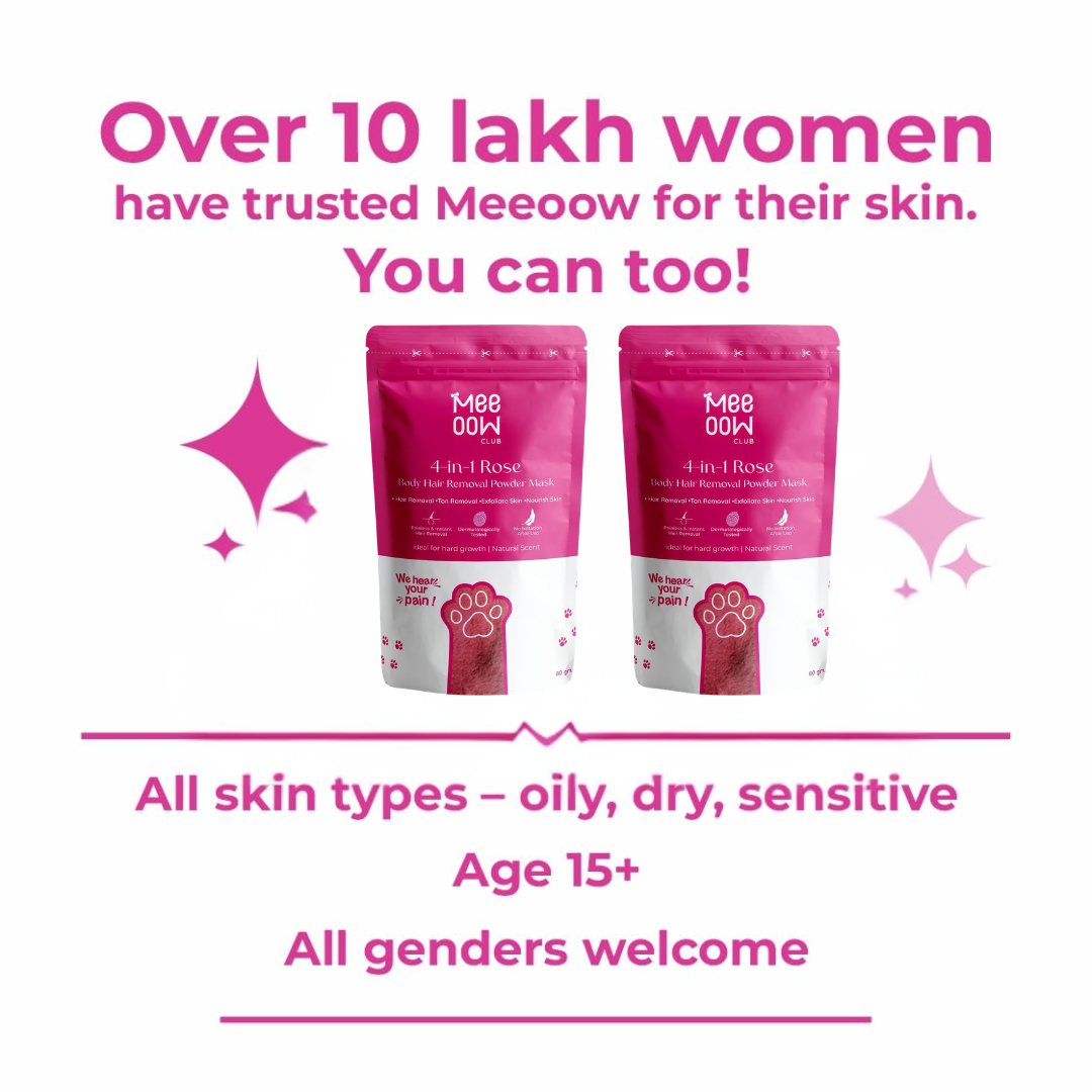 MEEOW 10-Min Painless DIY Hair Removal Mask | 4-in-1 Camel Milk & Rose Herbal Powder | Removes Hair, Reduces Tan, Exfoliates & Nourishes