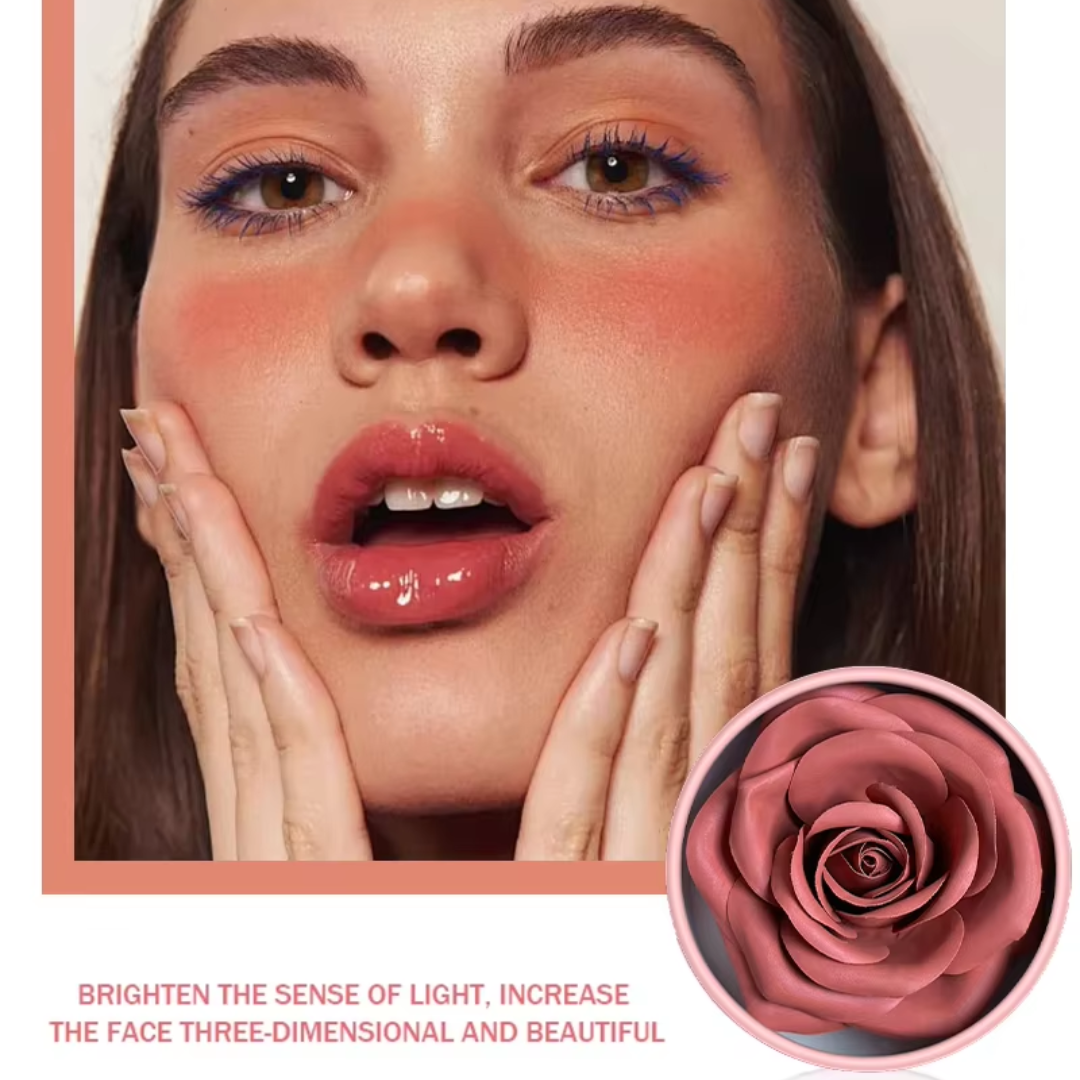 3D Rose Blush & Highlighter with Free Blending brush | Multi-purpose Blush + Eyeshadow + highlighter