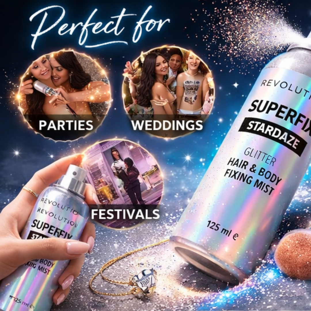 Makeup Revolution Stardaze Glitter Hair & Body Mist | Multi Use - Face, body & beautiful Shinny Hair | Long-lasting, Sweat proof & Quick-Drying