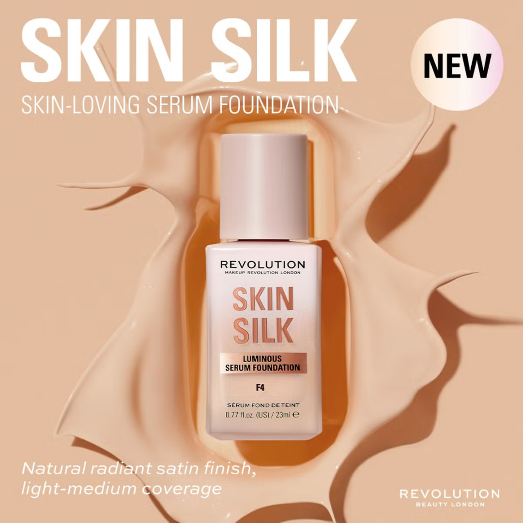 Makeup Revolution Skin Silk Duo: Luminous Serum Foundation & Under Eye Brightener Concealer & Beauty Blender