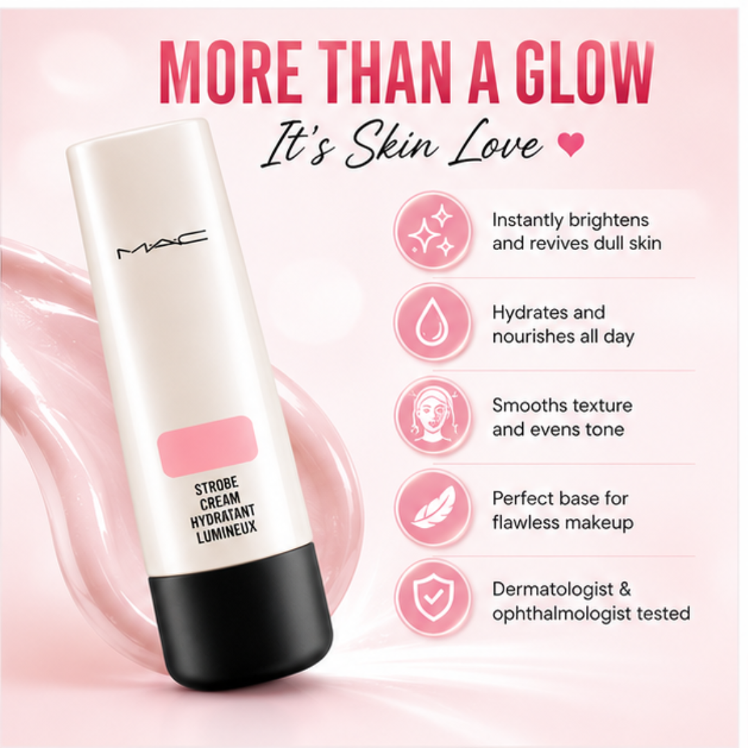 Strobe Cream – Hydratant Lumineux – Instant Glow, All-Day Radiance – Lightweight, Deep Moisture & Dewy Finish – Instantly Brightens, Hydrates & Smooths Skin – Perfect Makeup Base