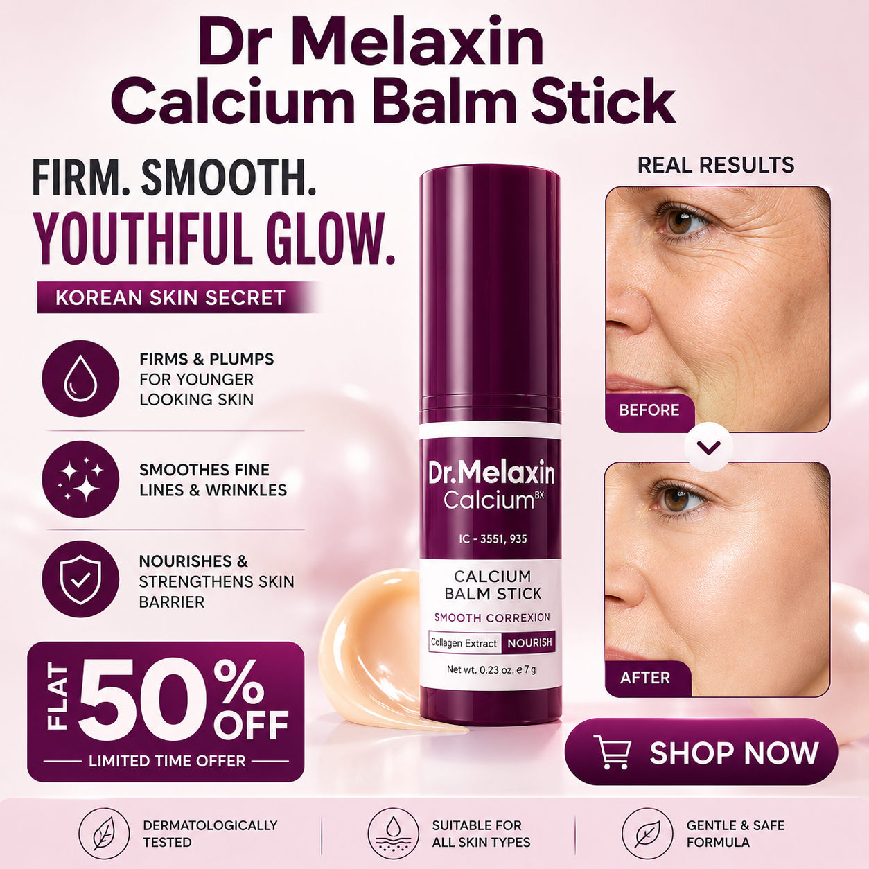 Dr. Melaxin Calcium Balm Stick | Smooths Fine Lines & Wrinkles, Nourishes & Strengthens Skin Barrier – Targets Forehead Wrinkles, Dark Circles, Under-Eye Bags & Smile Lines