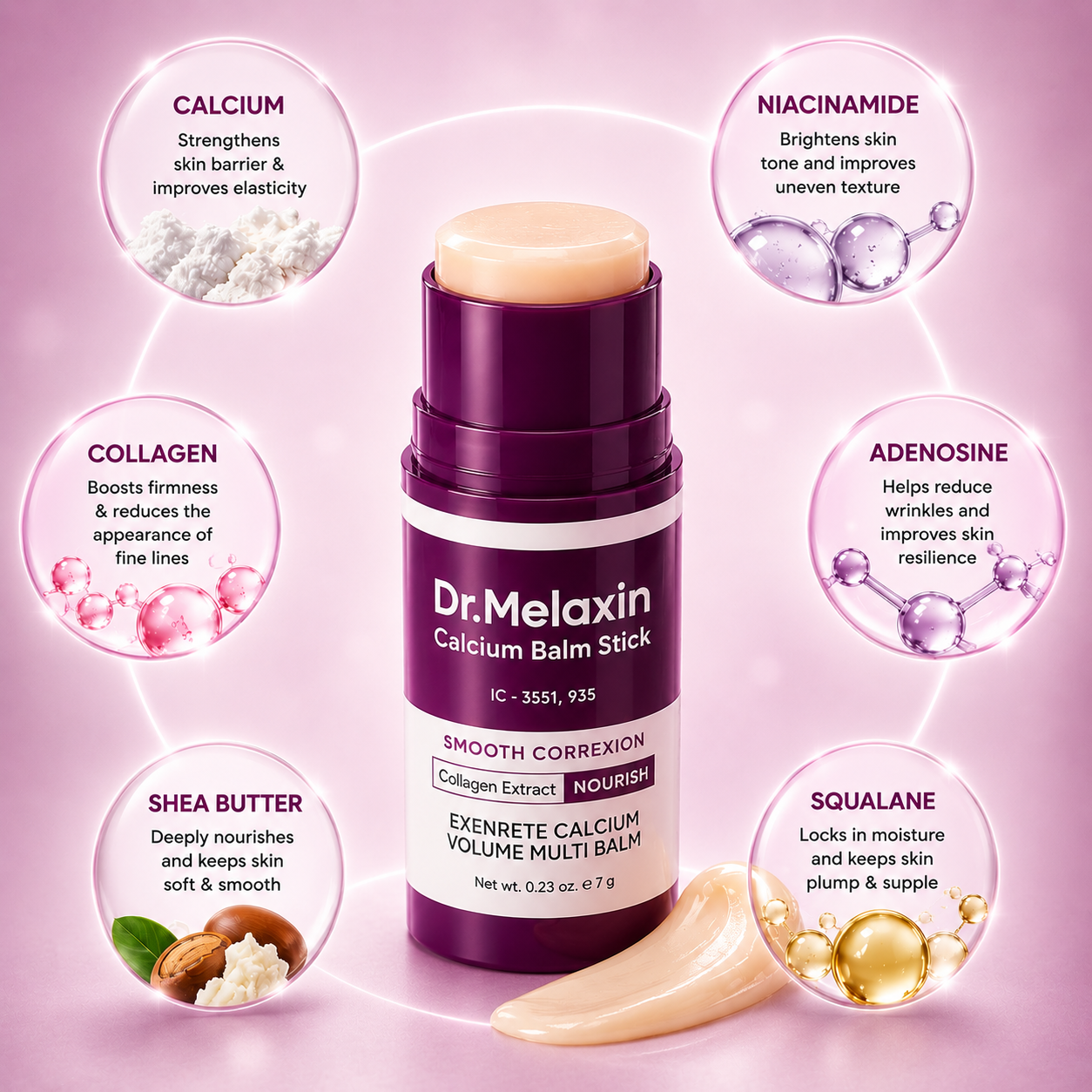 Dr. Melaxin Calcium Balm Stick | Smooths Fine Lines & Wrinkles, Nourishes & Strengthens Skin Barrier – Targets Forehead Wrinkles, Dark Circles, Under-Eye Bags & Smile Lines