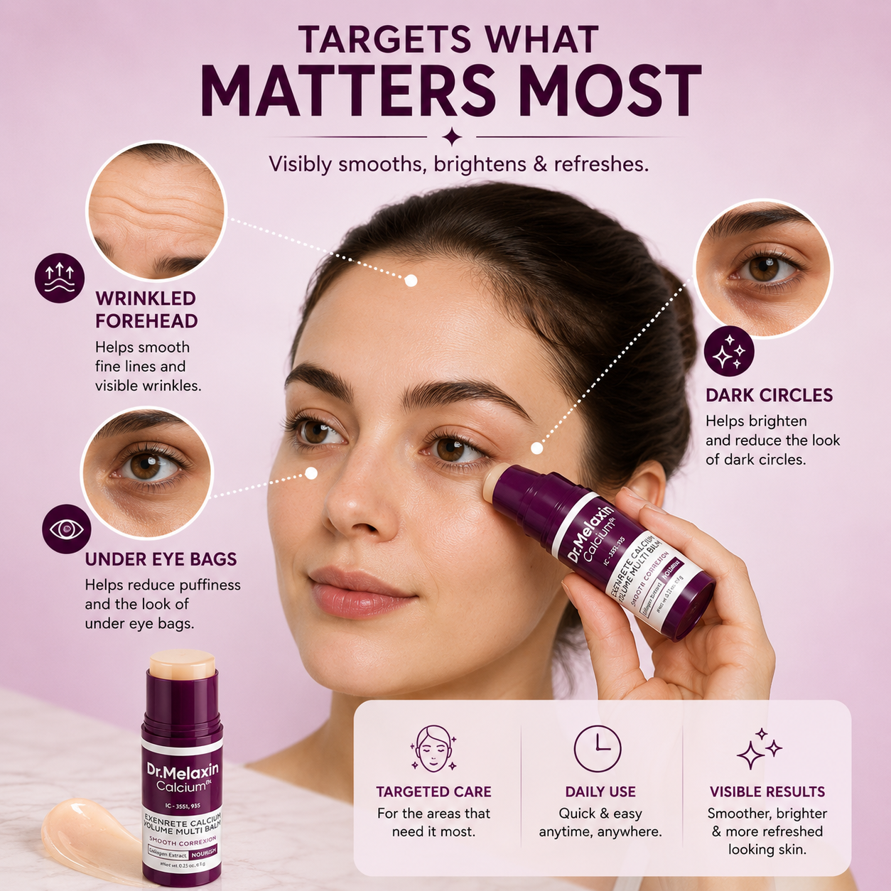 Dr. Melaxin Calcium Balm Stick | Smooths Fine Lines & Wrinkles, Nourishes & Strengthens Skin Barrier – Targets Forehead Wrinkles, Dark Circles, Under-Eye Bags & Smile Lines