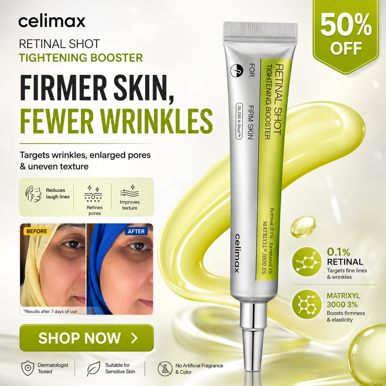 Celimax Retinal Shot Tightening Booster - Targets Wrinkles, Enlarged Pores & Uneven Texture – Improves Firmness, Refines Pores, Smooths Skin – For All Skin Types