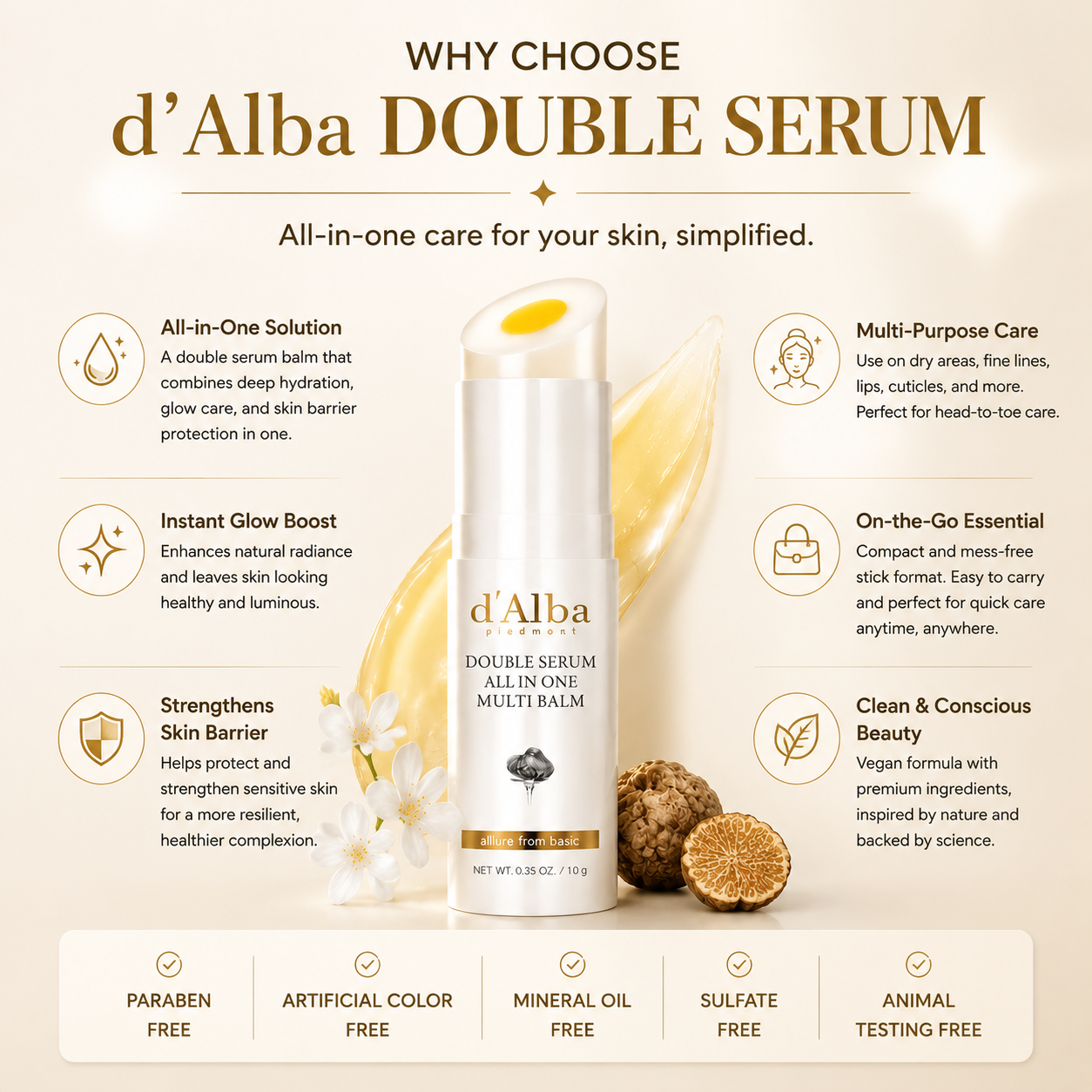 d'Alba Double Serum All-in-One Multi Balm – Nourish, Brighten & Revitalize – Deep Hydration, Glow Boosting, Skin Barrier Protection – For Face, Eyes, Lips, Neck & Dry Areas
