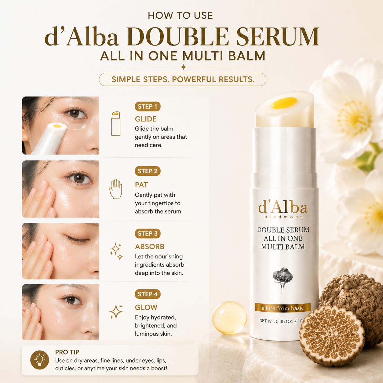 d'Alba Double Serum All-in-One Multi Balm – Nourish, Brighten & Revitalize – Deep Hydration, Glow Boosting, Skin Barrier Protection – For Face, Eyes, Lips, Neck & Dry Areas