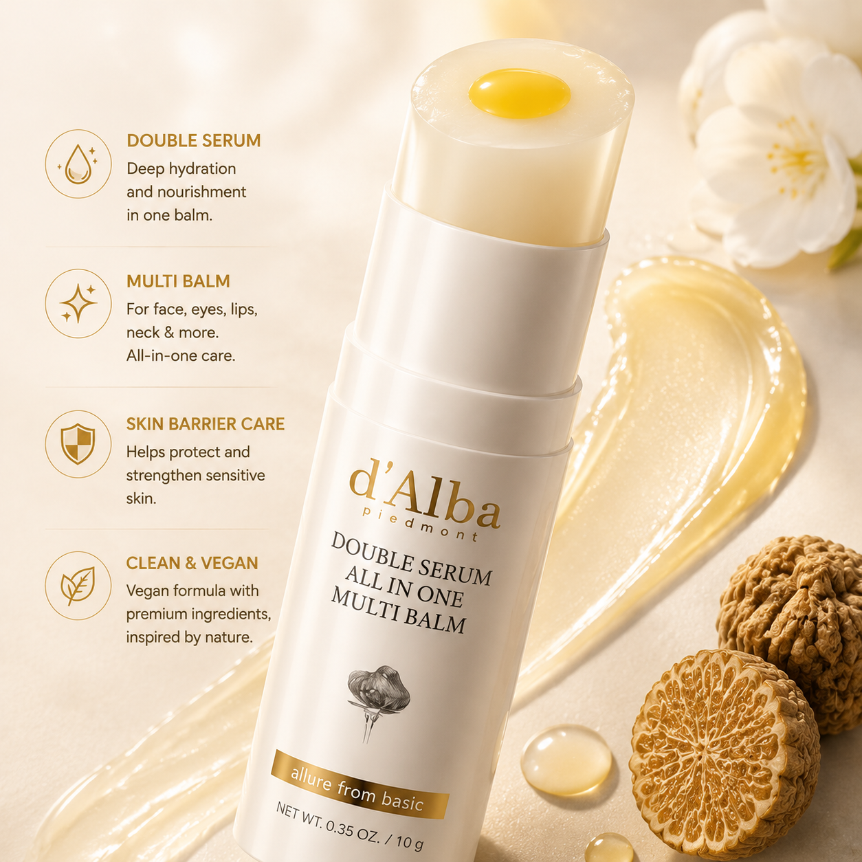 d'Alba Double Serum All-in-One Multi Balm – Nourish, Brighten & Revitalize – Deep Hydration, Glow Boosting, Skin Barrier Protection – For Face, Eyes, Lips, Neck & Dry Areas