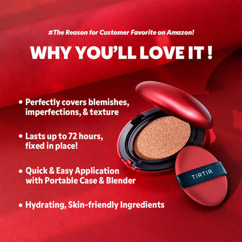 TIRTIR Red Cushion Glow Foundation – Full Coverage, Poreless Finish, Korean Radiance in a Tap