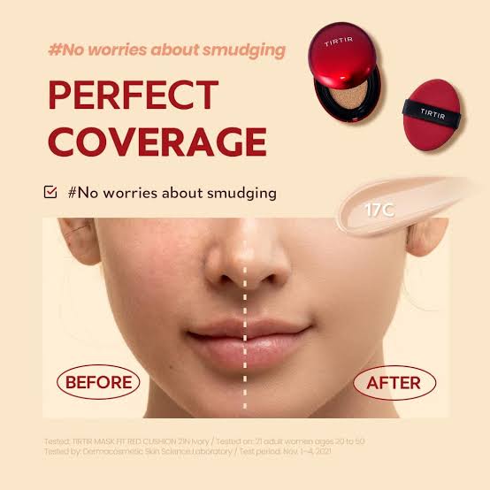 TIRTIR Red Cushion Glow Foundation – Full Coverage, Poreless Finish, Korean Radiance in a Tap